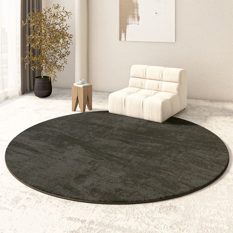 Round Plain Shag Area Rug Polyester Modern Carpet Non-Slip Backing Indoor Rug for Living Room