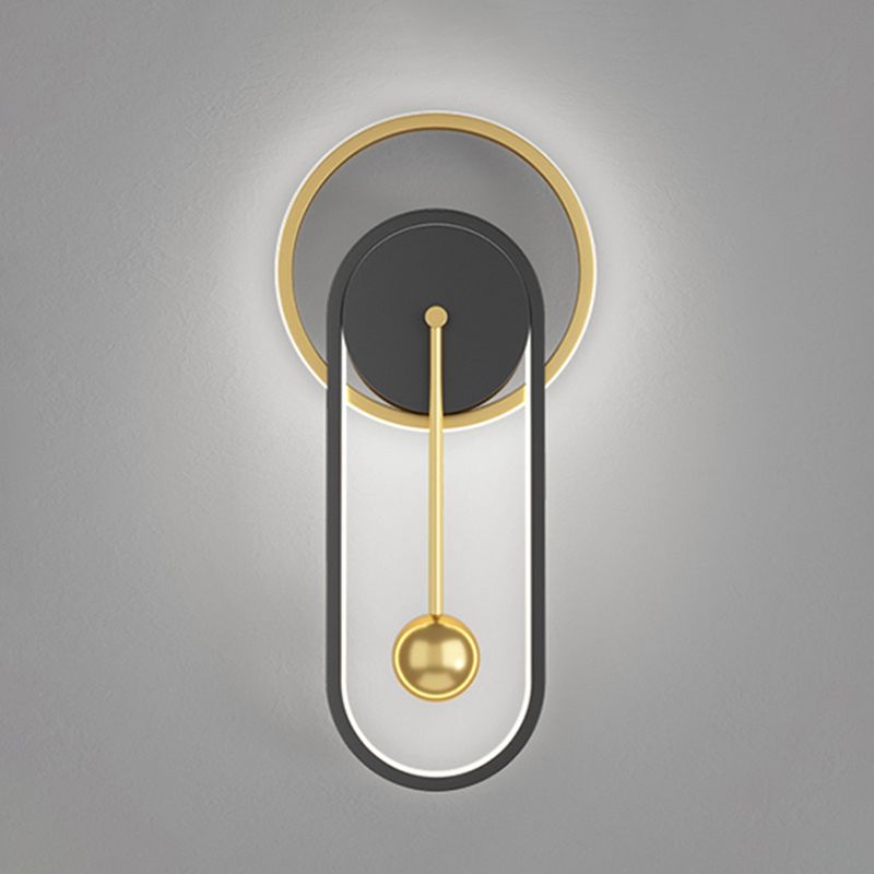Postmoderne LED-Wandleuchten schwarzgold oval und ringwandmontiertes Licht mit Metallschatten