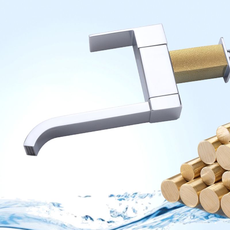 Contemporary Wall Mounted Bathroom Faucet Lever Handles Low Arc Rotatable Brass Faucet