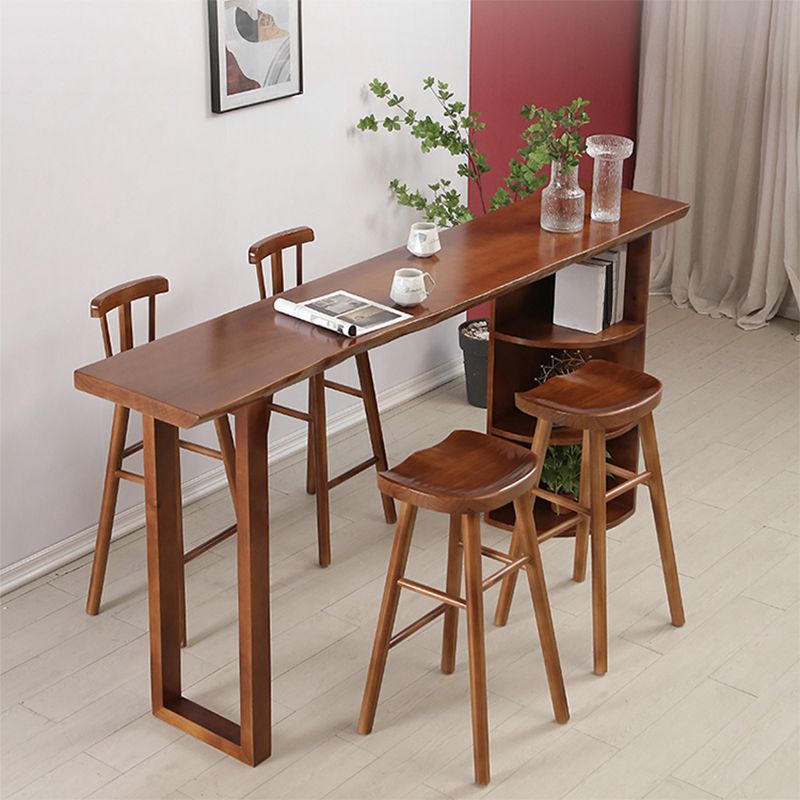 Contemporary Bar Dining Table Indoor Rectangle Wood Bar Table Sled Base in Brown