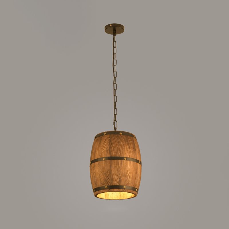 Brown 1 Light Drop Pendant Industrial Wood Bucket Hanging Lights for Bar