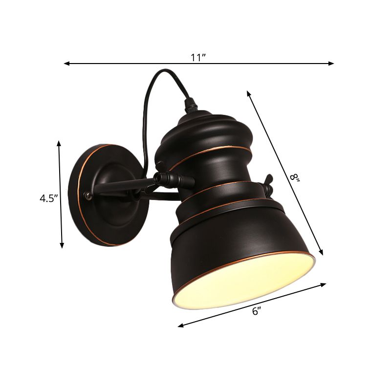 1 kop ijzeren wand gemonteerd verlichtingsmagazijn zwart rond slaapkamer muur sconce met draaibare gewricht