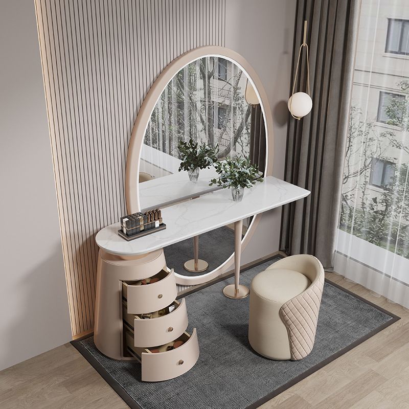 Modern Makeup Vanity Set With Three Drawer in Light Brown for Bedroom