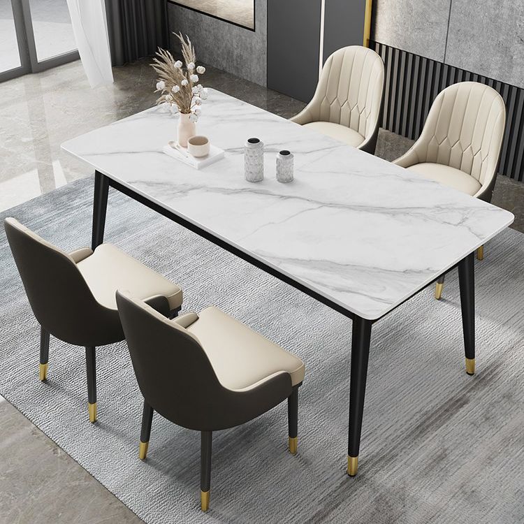Metal Tripod Base Dining Table Modern Rectangle Stone Dining table in White