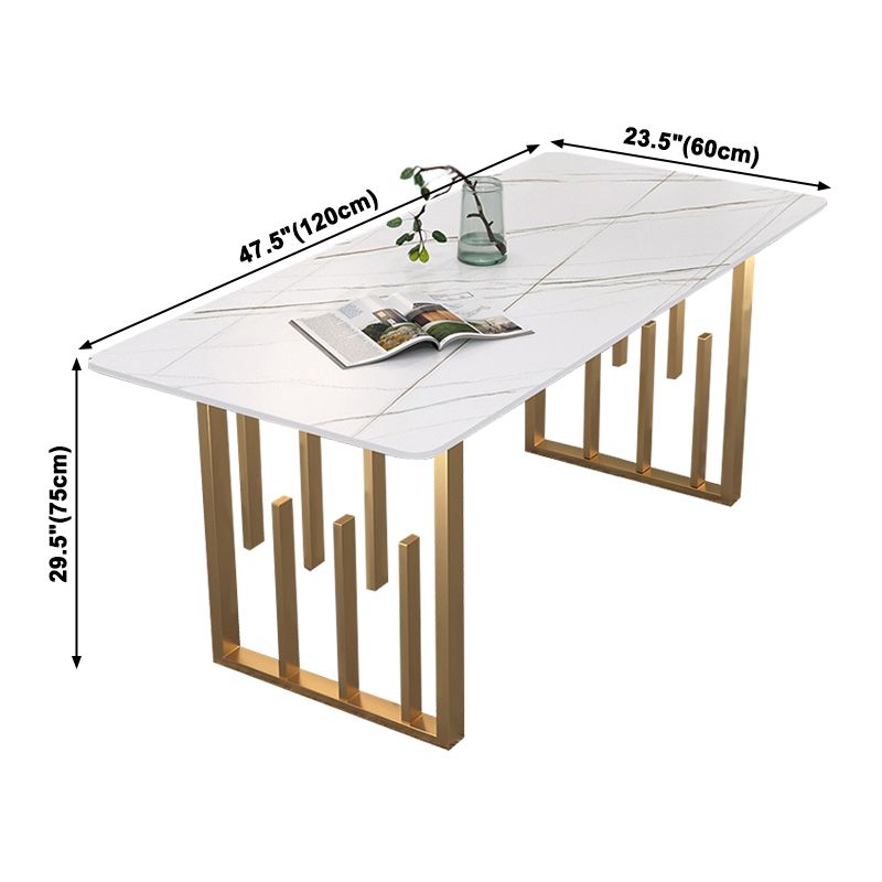 Traditionele luxe rechthoekige eettafel Gesinterde stenen tafel met dubbel voetstuk