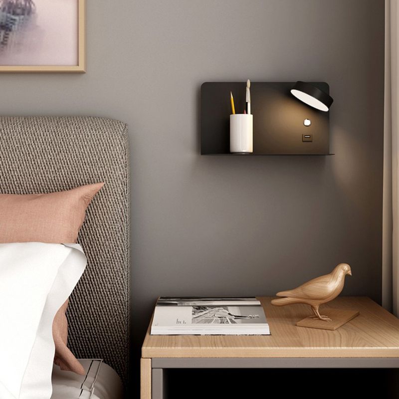 Bedside Reading Wall Light Rotatable Nordic LED Sconce with Shelf and USB Charging Port