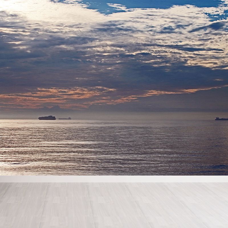 Indian Ocean Mural Nature Scenery Wall Covering in Light Color for Bathroom