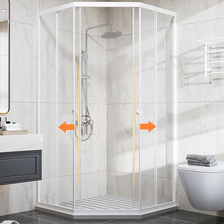 Neo-Angle Clear Tempered Shower Enclosure Framed Double Sliding Shower Kit