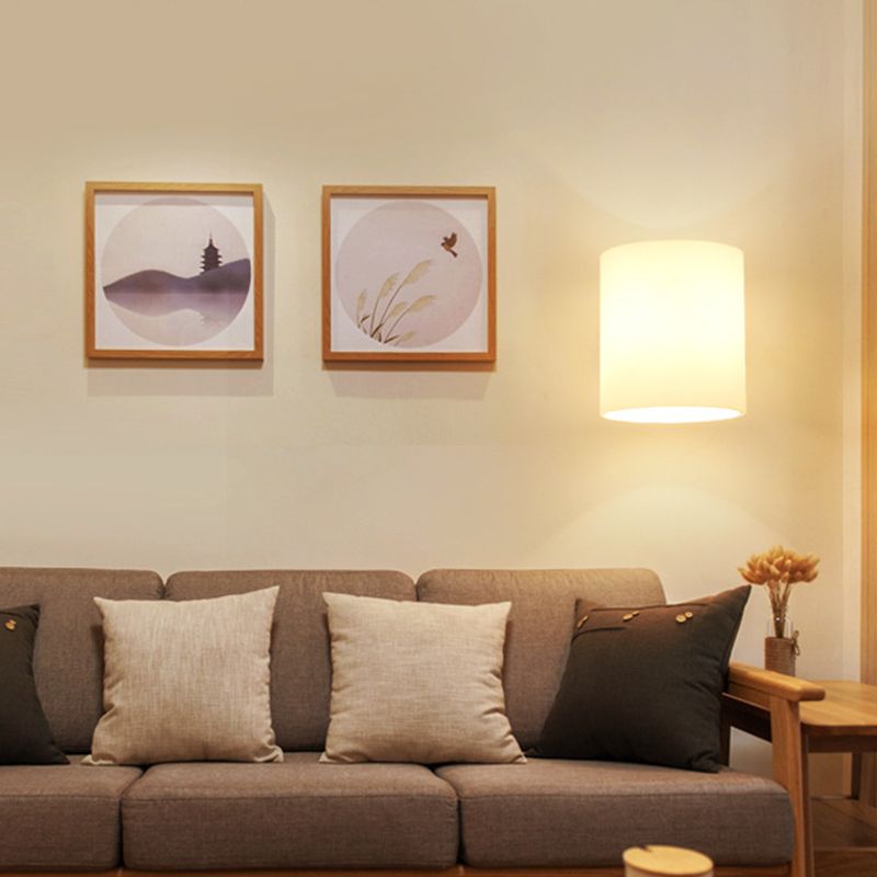 Wooden Cylindrical Wall Lamp in Modern Concise Style White Glass Wall Light for Bedroom