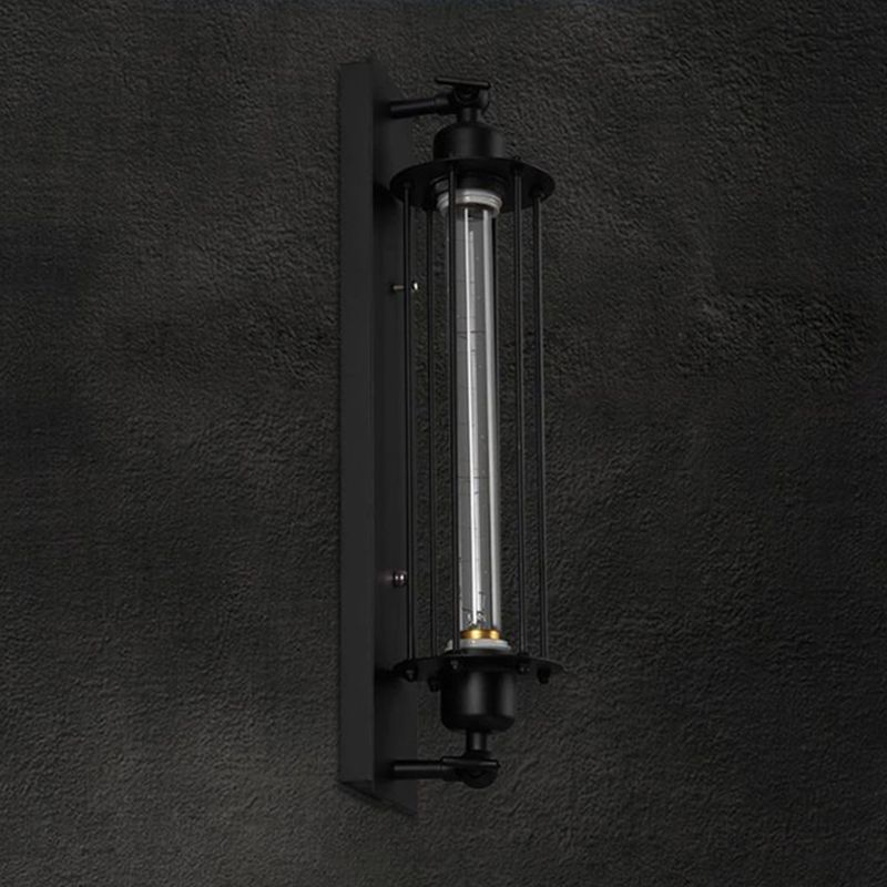 Industrial Wall Sconce Geometric Shape Wall Light with Metal Shade for Bedroom in Black
