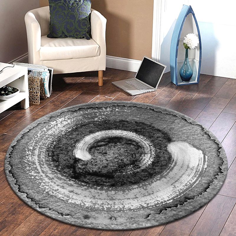 Round Grey Tone Simple Area Rug Polyester Ink Traces Rug Non-Slip Backing Indoor Rug for Living Room