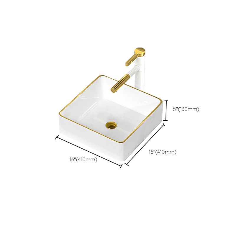 Traditional Vessel Sink Rectangular Porcelain with Overflow And Drain Assembly Wash Stand