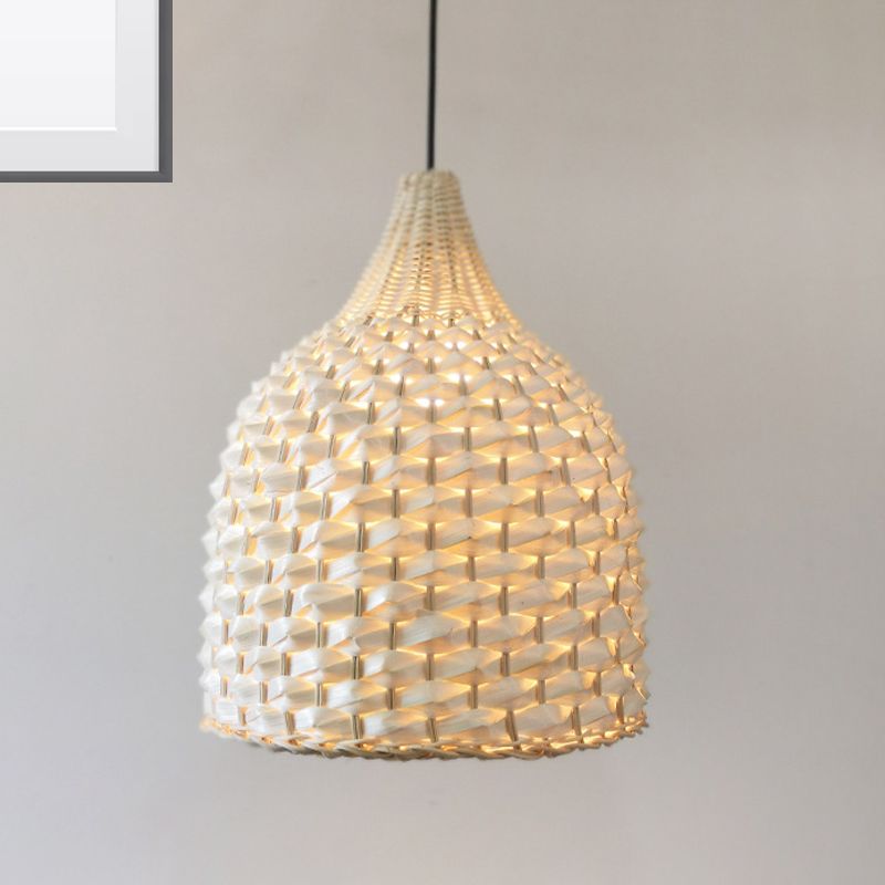 Modernism Basket Pendant Lighting Bamboo 1 Bulb Hanging Light Fixture in Beige