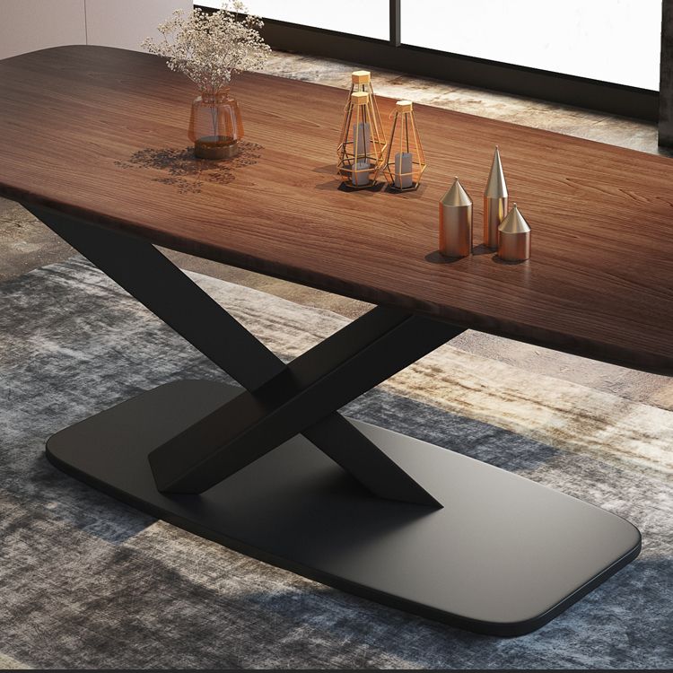 Mesa de comedor rectangular industrial de metal, mesa superior de madera maciza con base de pedestal