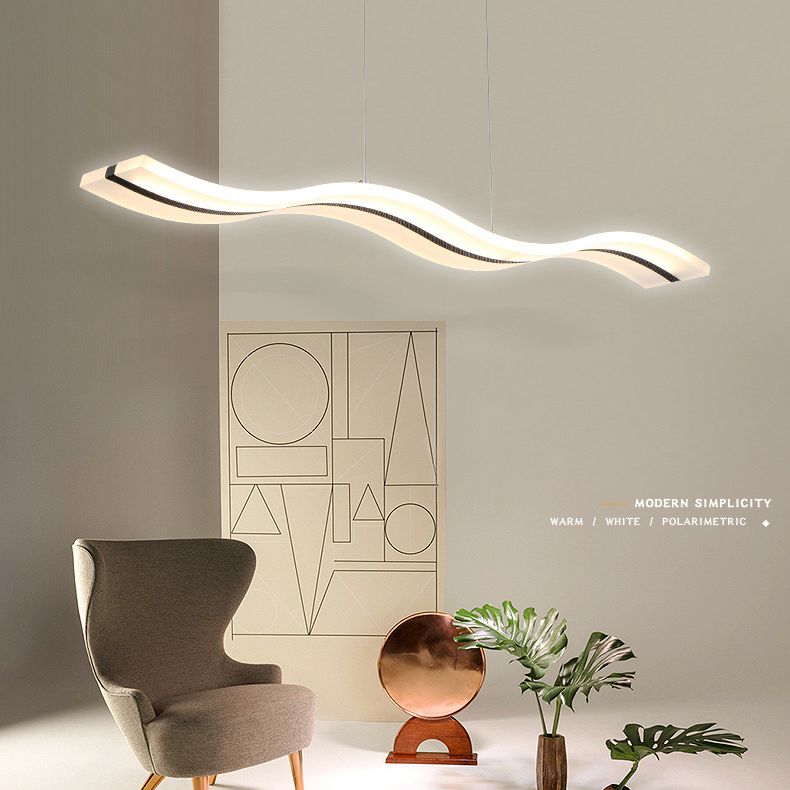 Luz de la isla LED de ola blanca en moderna luz colgante de acero inoxidable de estilo conciso con sombra acrílica