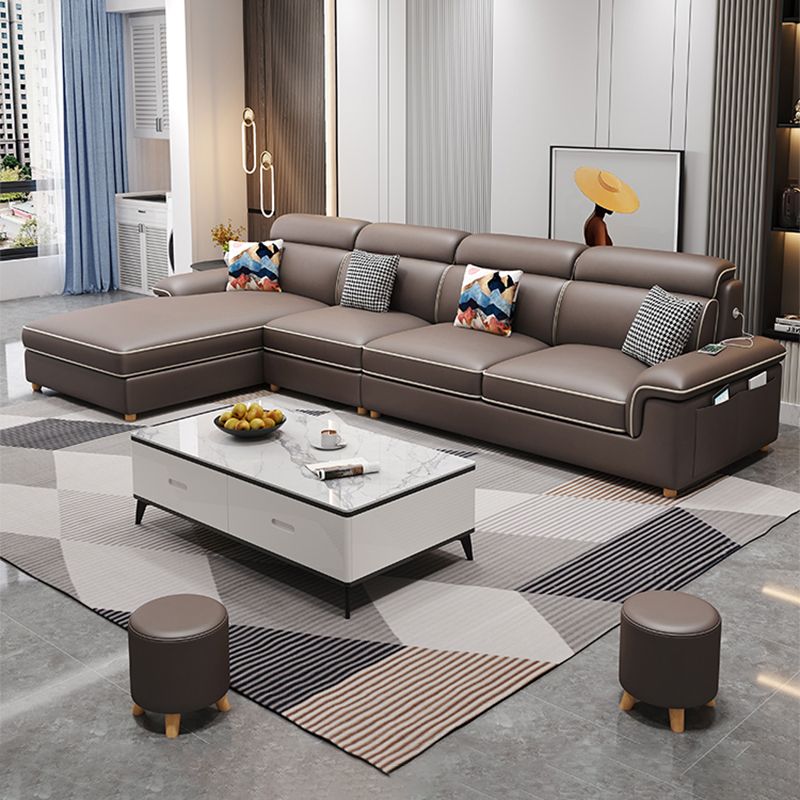 130.7" Pillow Top Arm Sectionals, Scandinavian Natural Leg Sectional Set