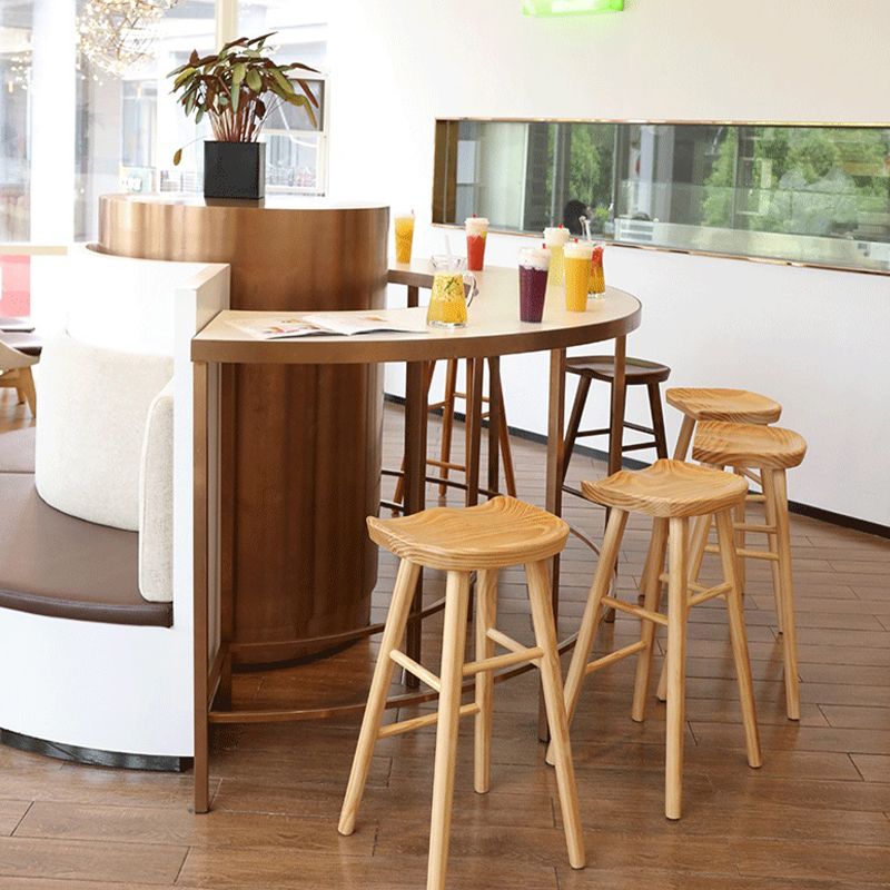Modern Backless Contoured Seat Solid Wood Bar Stool for Restaurant