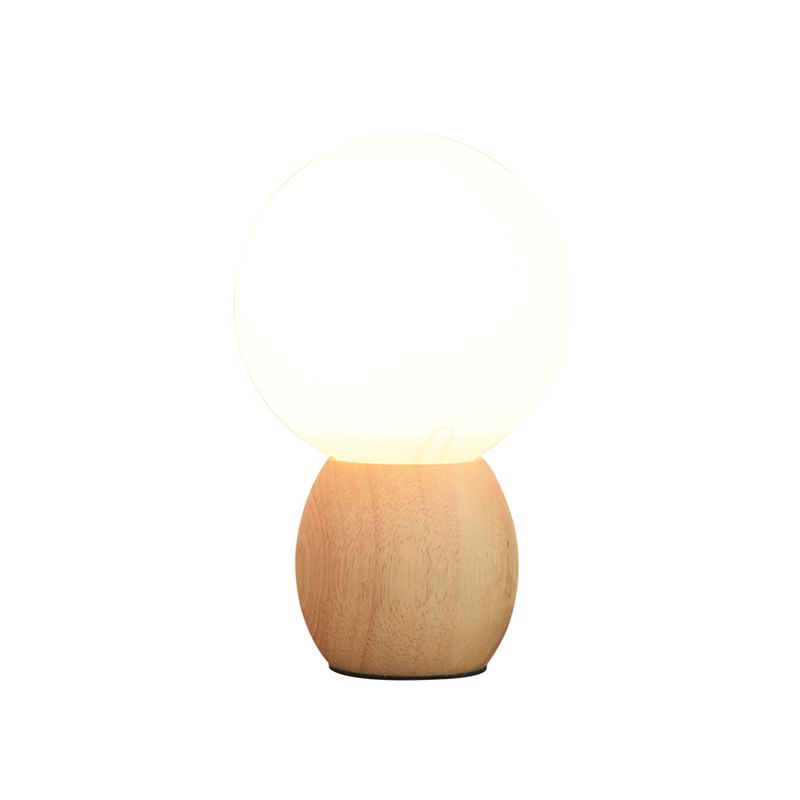White Glass Spherical Task Lighting Contemporary 1 Bulb Reading Book Light in Wood