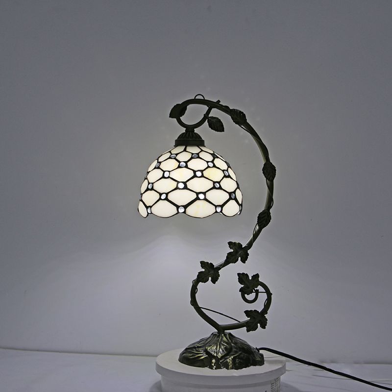Weathered Bronze Gooseneck Table Lamp Traditional Stained Glass 1 Bulb Bedroom Night Light