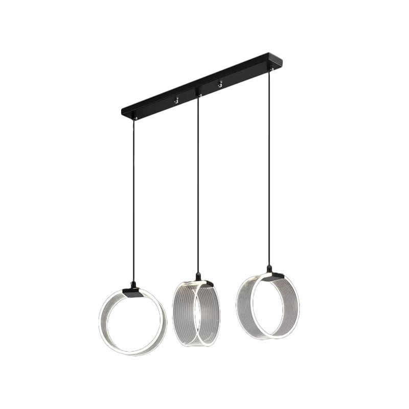 Acrylic Circle Suspension Lighting Retro Style 3 Bulbs Black Multi Pendant Light with Linear Canopy