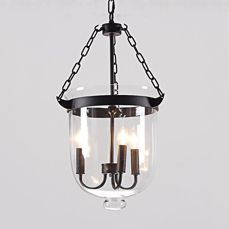 Transparent Glass 3-Light Pendant Lamp with 31.5" Adjustable Chain Industrial Hanging Light Fixture for Dining Room