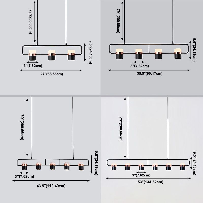 Lampade cilindriche dell'isola moderna lampada lampadario per l'isola multi-testa con ombra acrilica