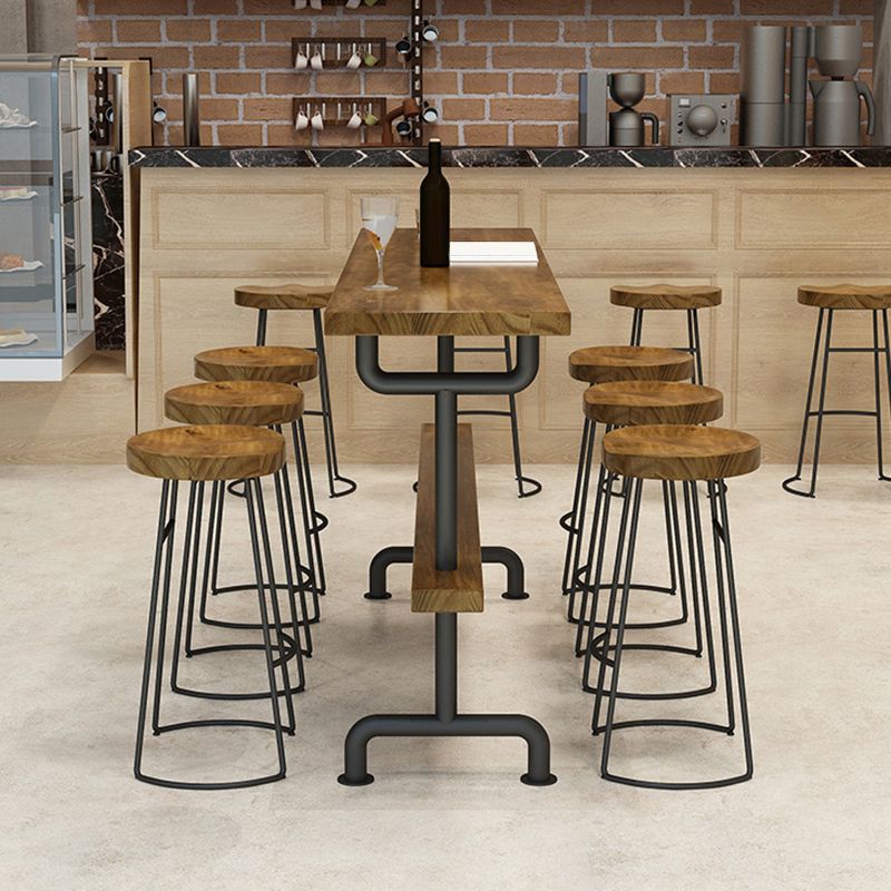 Modern Pub Height Dining Table Iron Solid Wood Pub Table for Patio