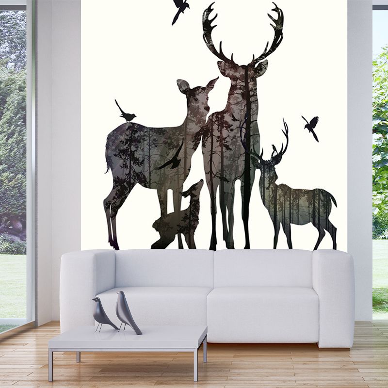 Grey Deer Family Silhouette Murals Waterproof Nordic Living Room Wall Decoration