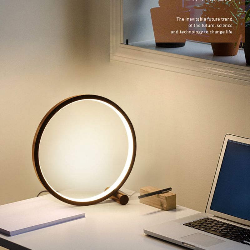 Lampada da tavolo circolare in alluminio Lampada da scrivania Nordic Touching Switch a 1 luce per camera da letto