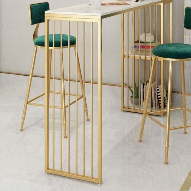 Glam Faux Marble Bar Height Table Rectangle Bar Dining Table with Storage