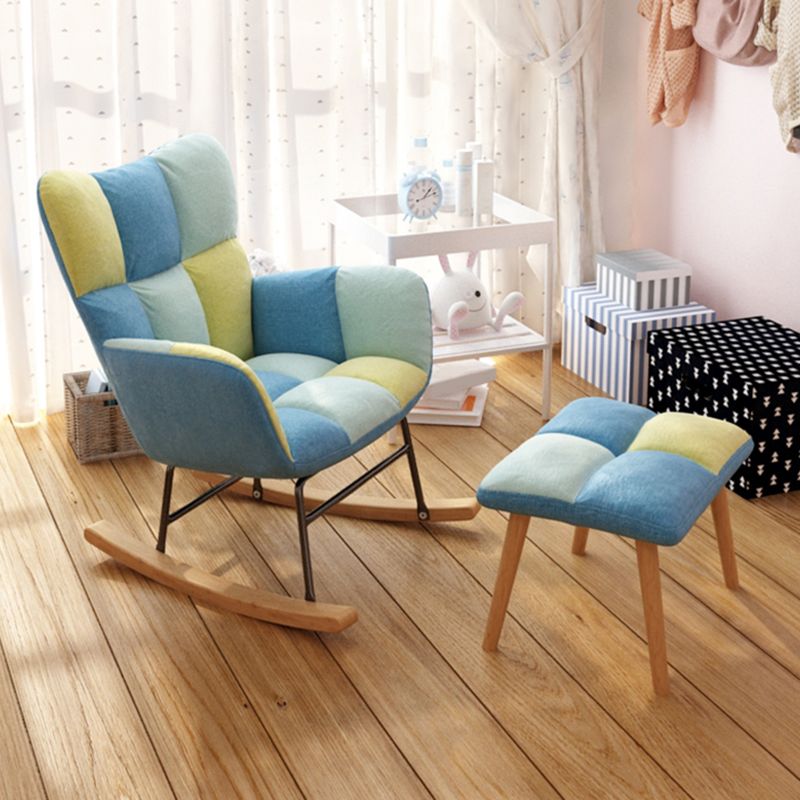 Modern Rocker Chair Upholstered Dark Legs Glider Button-Tufted