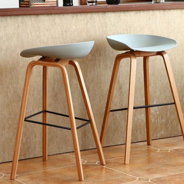 Modern Solid Wood Counter Stool Low Back Armless Bar Stool with Footrest