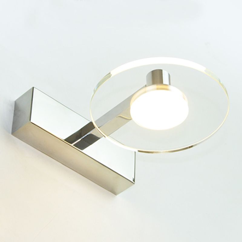 Round Shade 1-Light Wall Sconce Modern Style Crystal Mirror Wall Mount Light Fixture in Silver