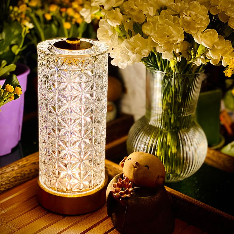 Lampada cilindrica di cristallo cilindrica Night Light Minimalist Gold Led Light per soggiorno