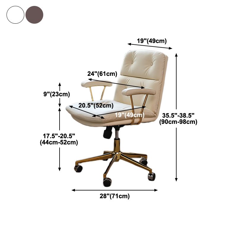 Mid-back Office Chair Leather Seat with Fixed Armrest and Tufted Office Chair