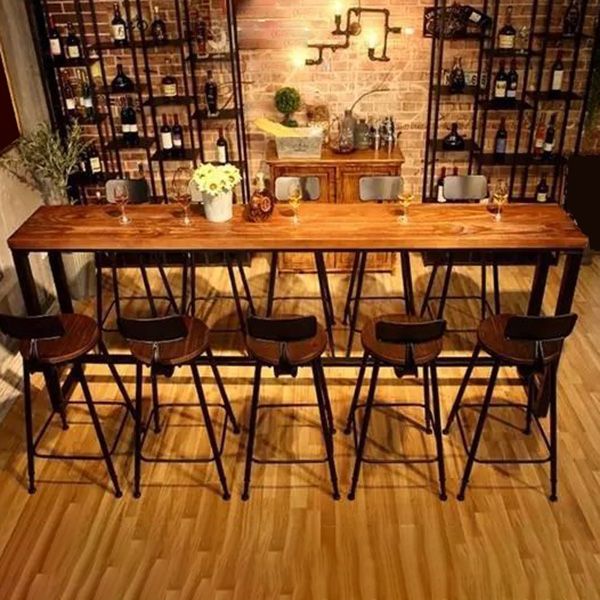 Industrial Rectangle Bar Height Table Solid Wood Bar Height Bistro Bar Desk