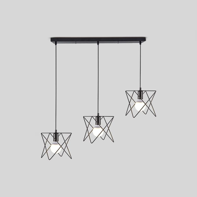 Filo di ferro Filo Filo a ciondolo multi-luce Vintage Vintage a 3 luci Sospensione Luce in nero