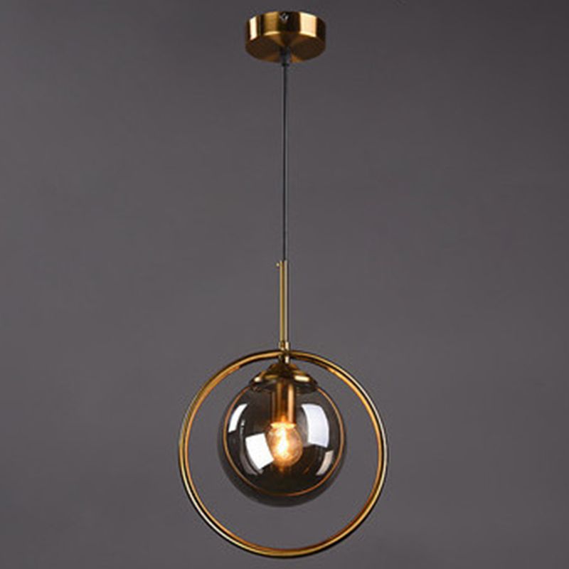 Mid-Century Design Globe Hanging Lamp Glass Shade with Metal Ring For Bedroom