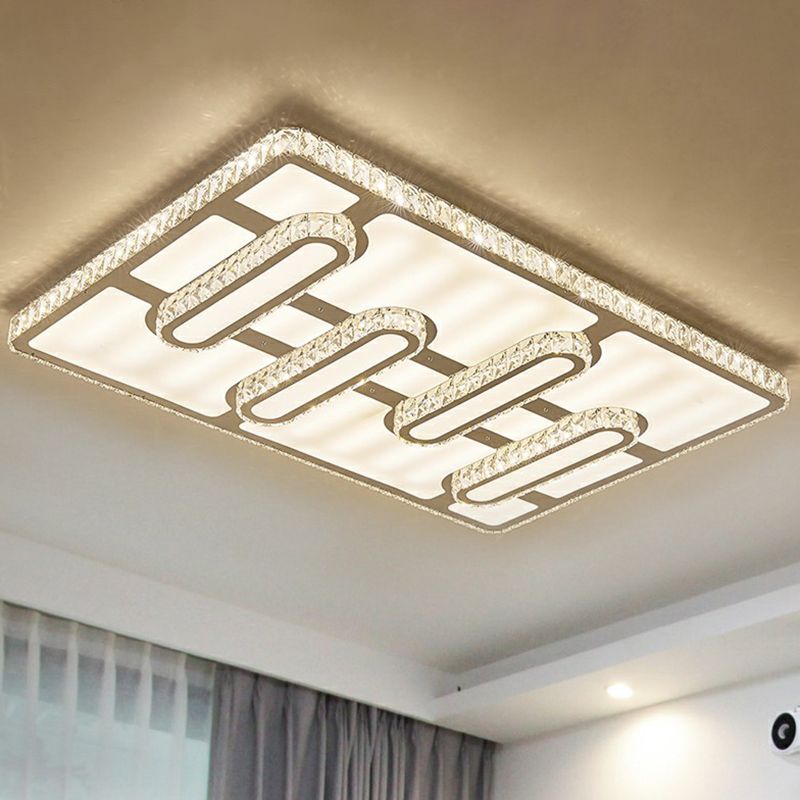 Plafonnier rectangulaire en cristal K9 à facettes, luminaire encastré à LED clair et minimaliste pour salon