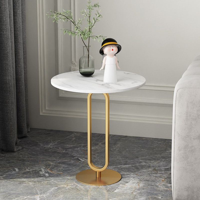 Pedestal Round Stone Side Table 21.65" High Black//White End Table