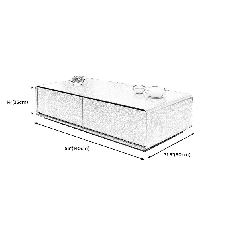 Wooden Block Cocktail Table with Drawers Rectangle Coffee Table in Natural