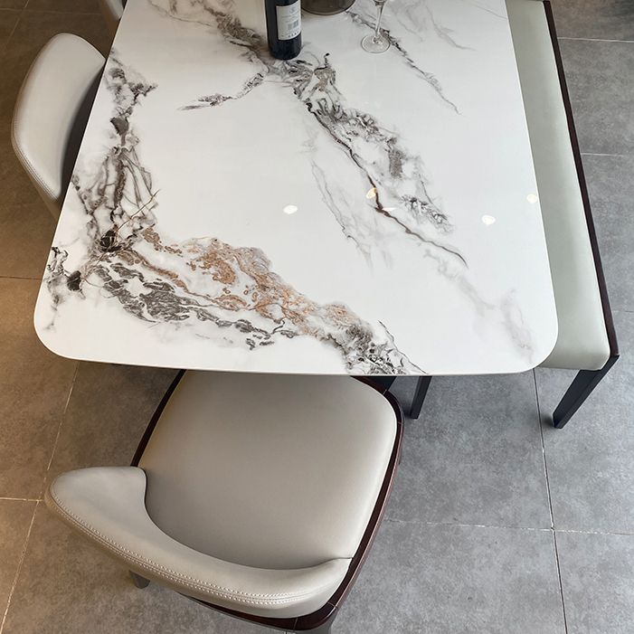 Mesa de comedor estándar rectangular de piedra sinterizada blanca industrial para cocina
