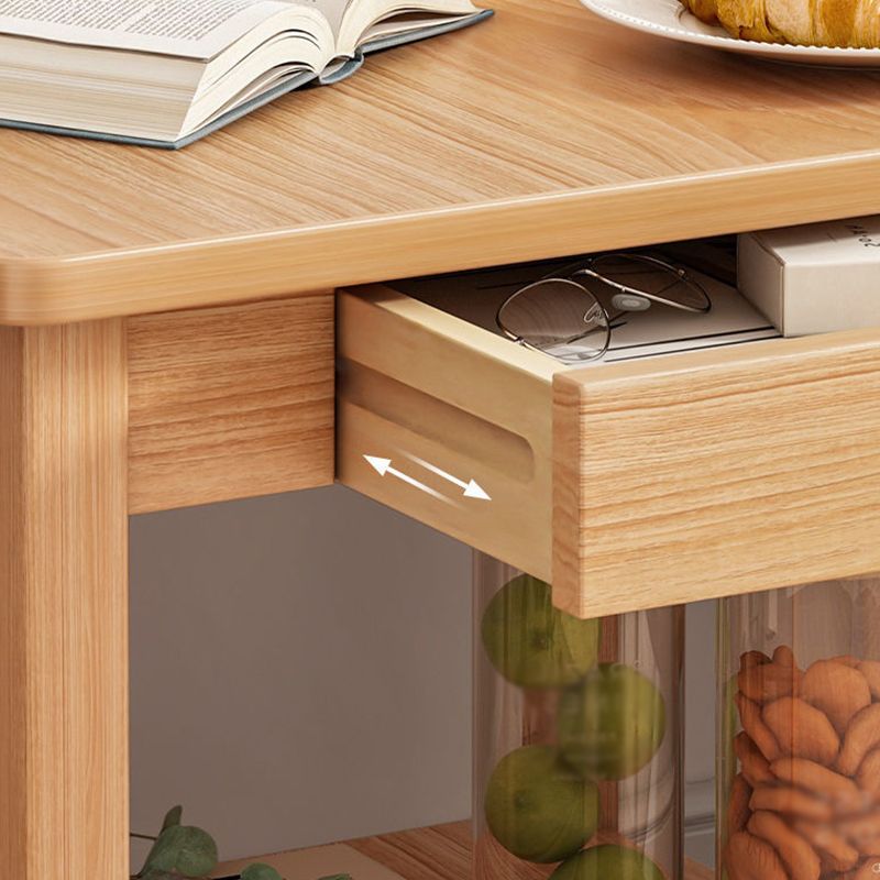 Square Wooden 4 Legs Side Table 1-Drawer End Table with Shelf