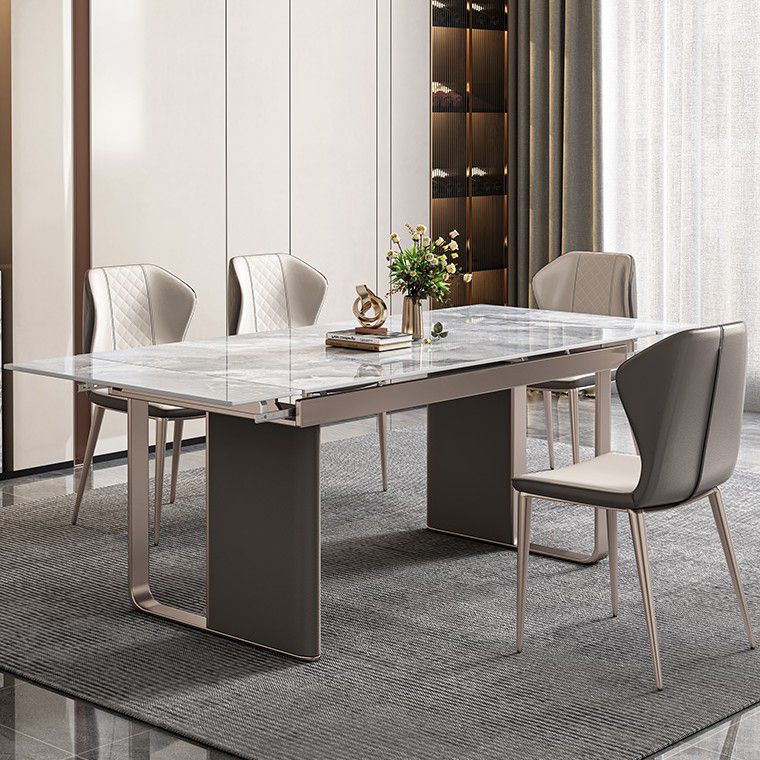 Minimalist Sintered Stone Extendable Dining Set Rectangle Kitchen Dining Set with Double Pedestal