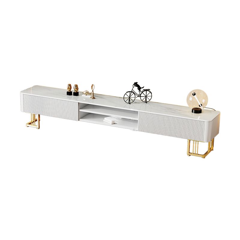 Glam Style Stone TV Stand Open Storage TV Console with 2 Drawers