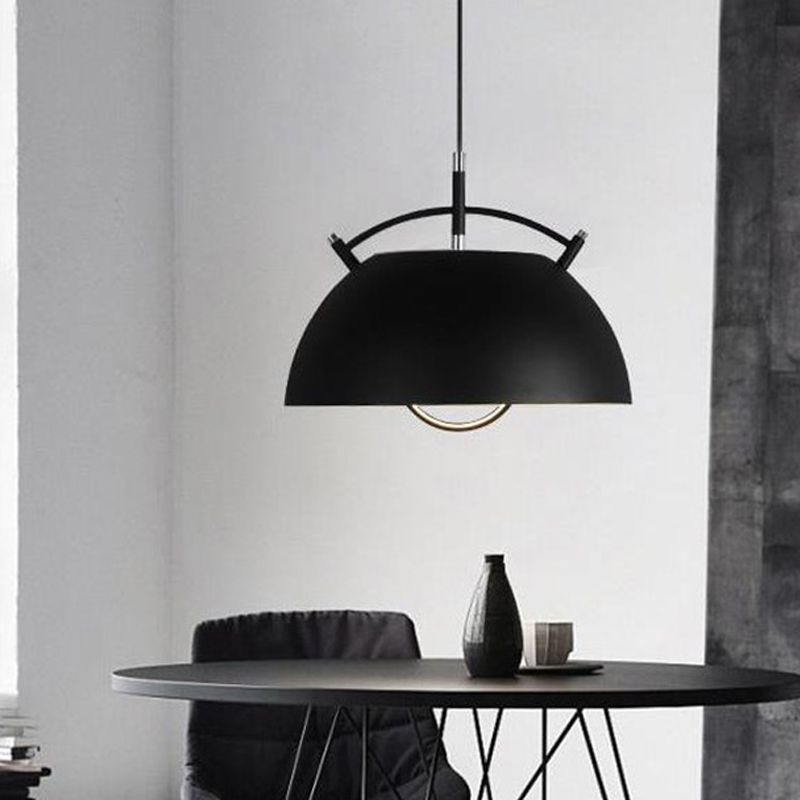 1 cabezal de comedor iluminación colgante modernista lámpara colgante negro con sombra de metal abovedada