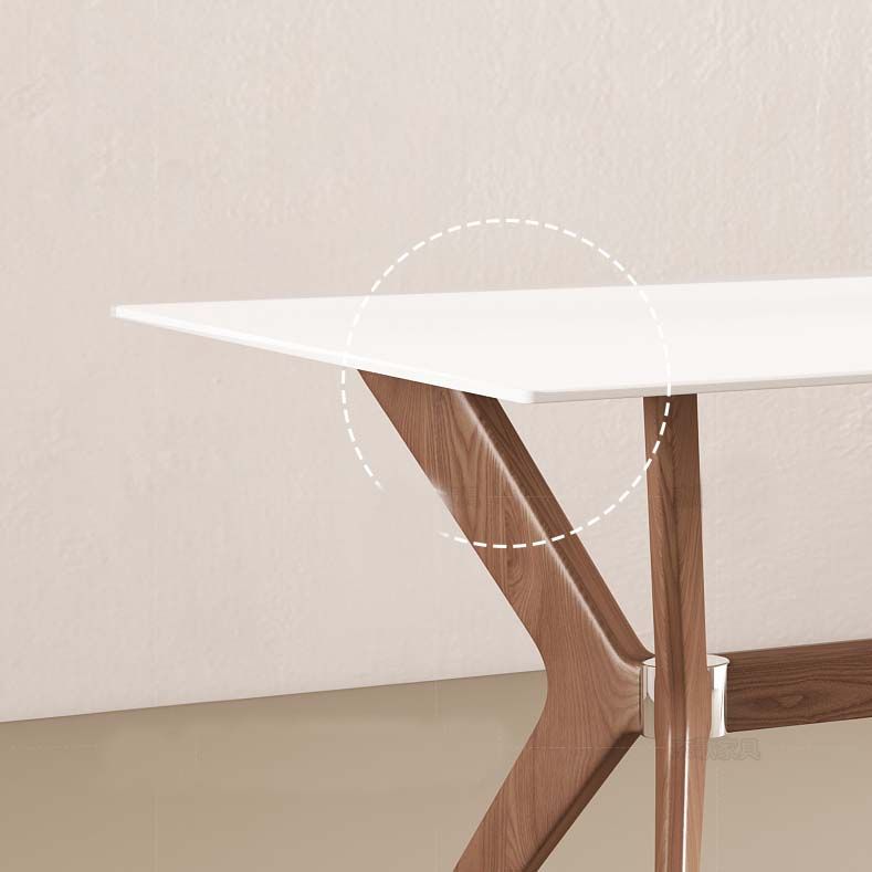 White Mid-Century Dining Table Stone Top Table with Wooden Frame for Home