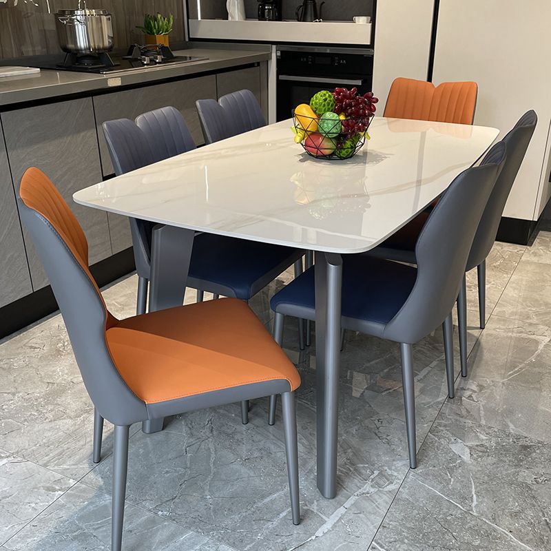Contemporary Rectangle Dining Table Sintered Stone Top Table with 4 Grey Steel Legs