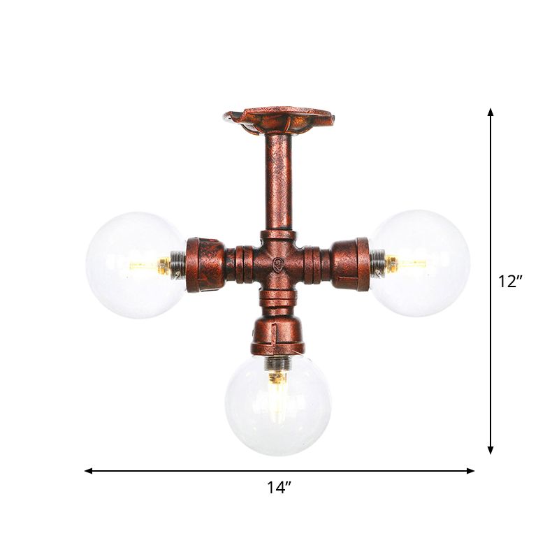 Rustic Global Lámpara de techo semiempotrada de vidrio transparente de 3/4 luces, iluminación empotrada en cobre