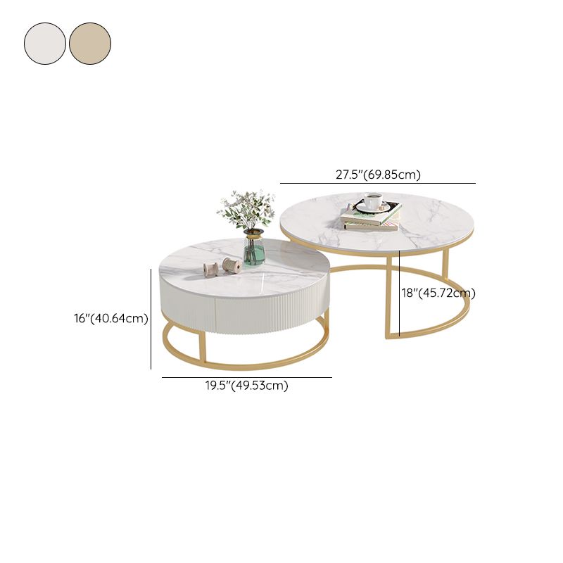 Glass Top Frame Coffee Table Round Nesting Coffee Table Set with Drawer